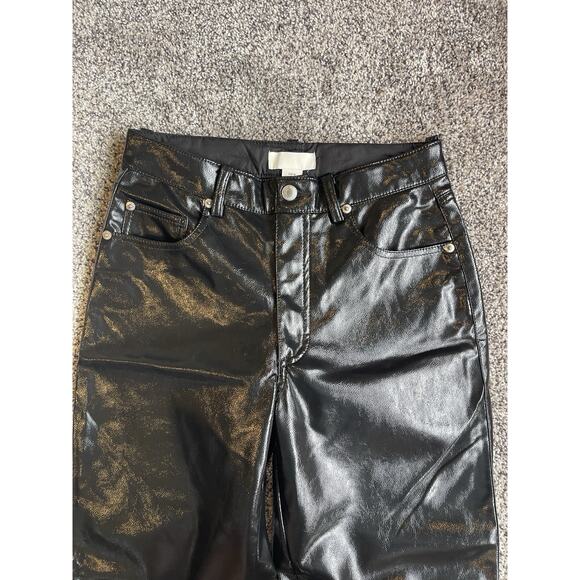 Zara NWT Vegan Shiny Faux Leather Straight Leg Pants Black Size 6 - Picture 3 of 11
